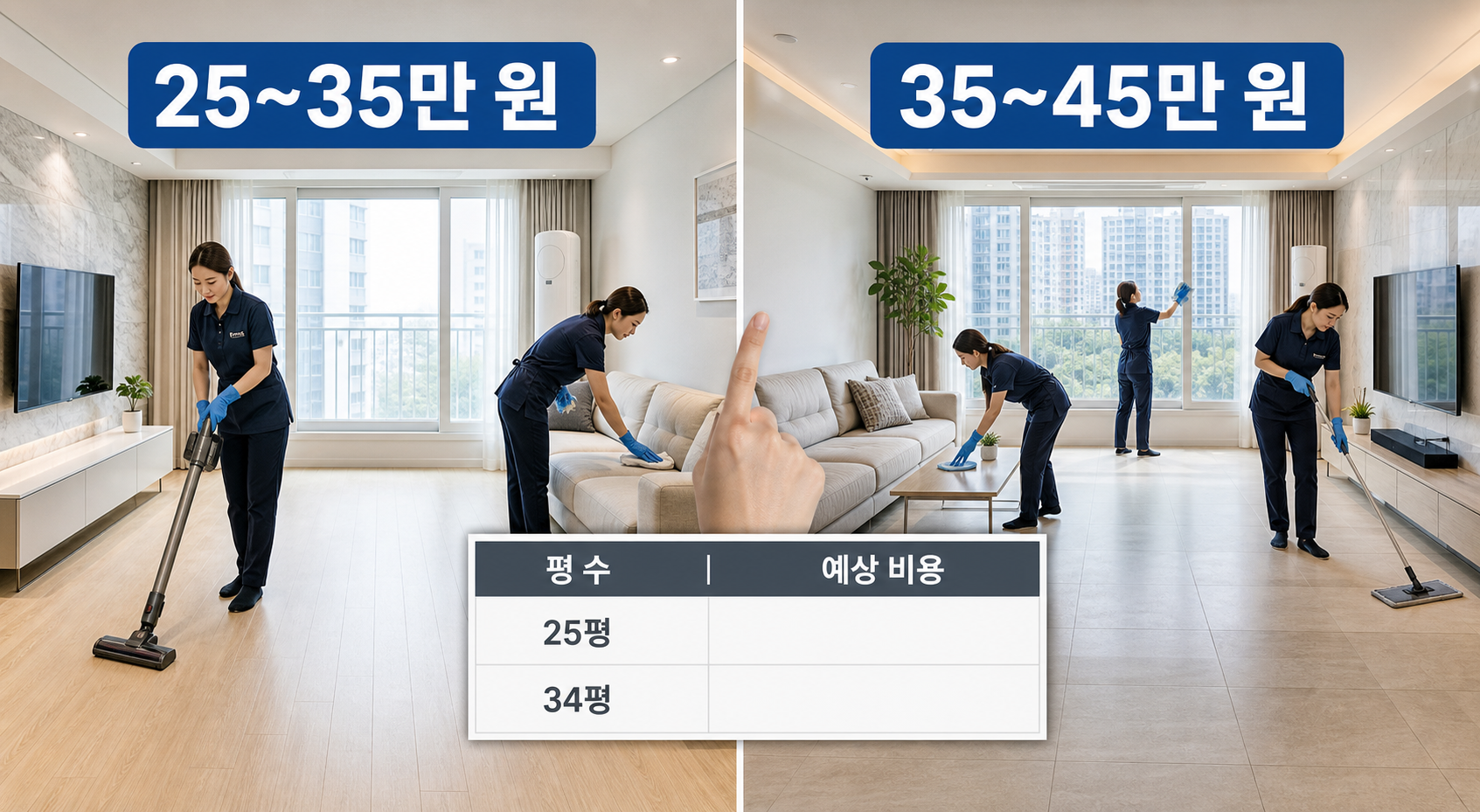 25평 입주청소 비용 평수별 비교표