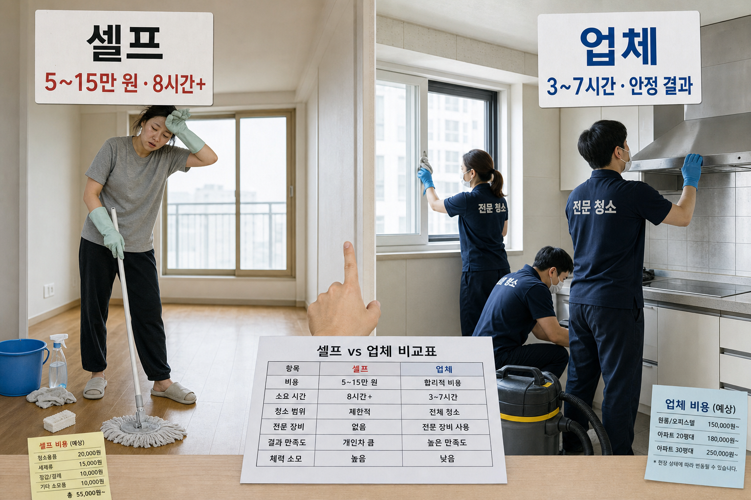 입주청소 셀프 vs 업체 비용·시간·결과 비교