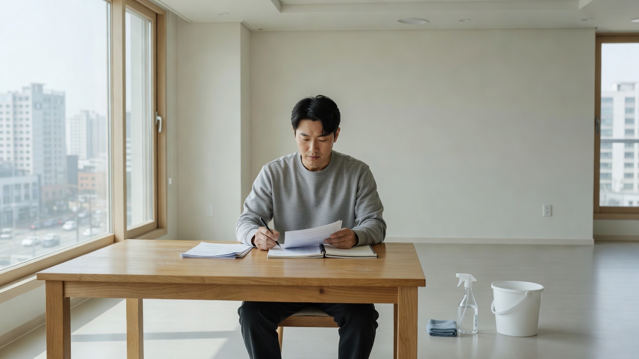 입주청소 비용 목차와 주요 항목을 안내하는 실내 장면