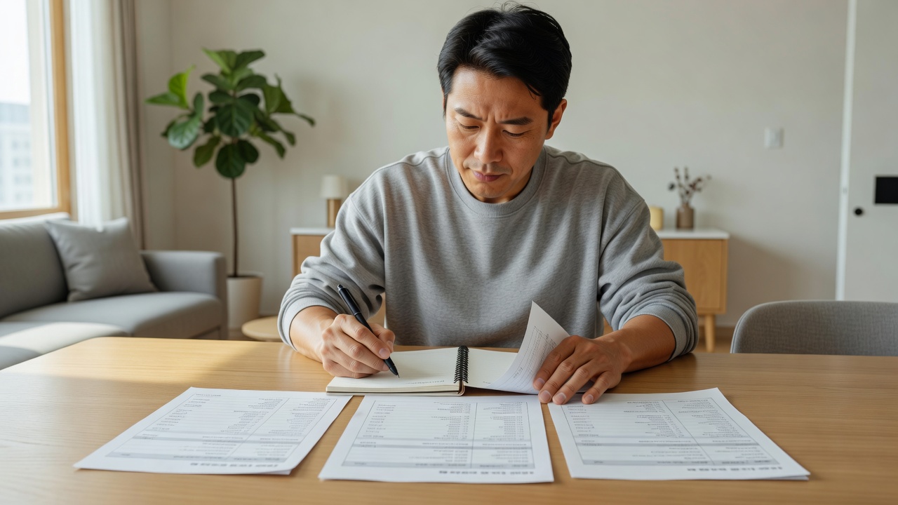 입주청소 견적 비교를 위해 견적서들을 검토하는 모습